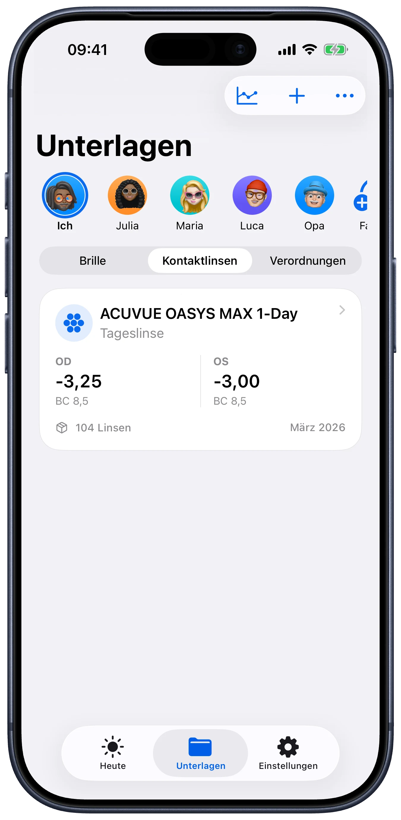 Bildschirme der Lentes-App