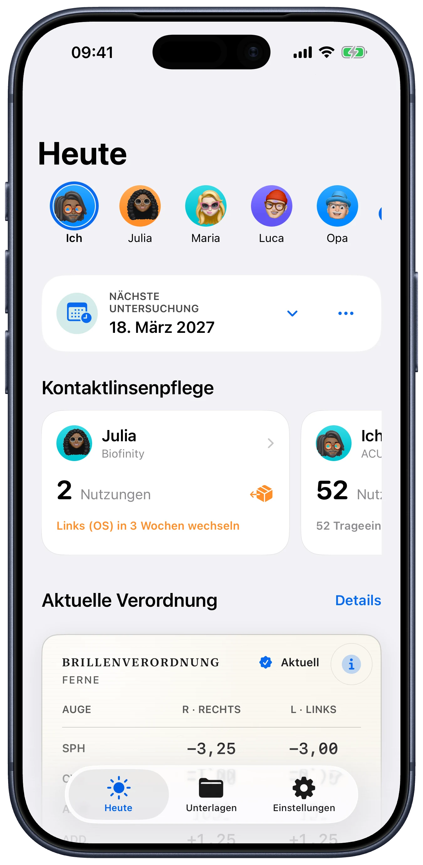 Heutiges Tragen erfassen. Restbestand sehen.