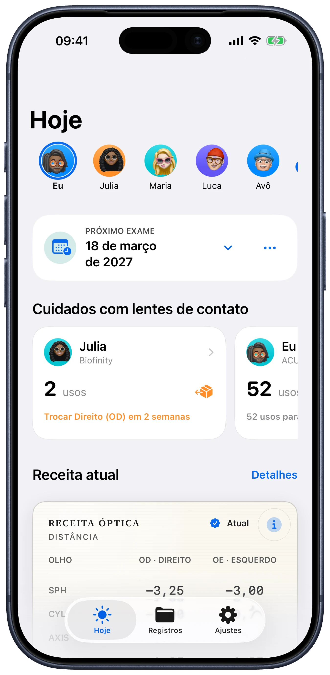 Registre o uso de hoje. Veja o que resta.